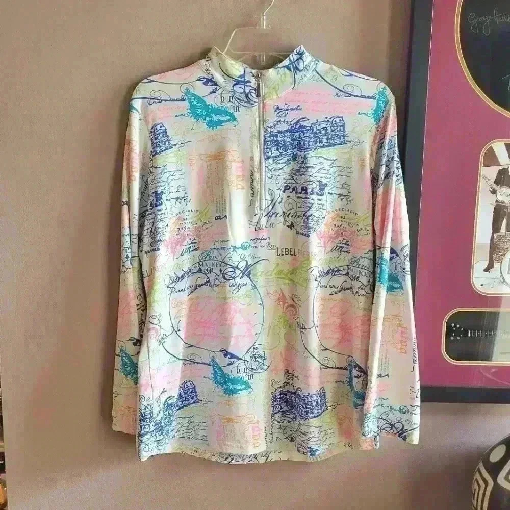 Anthony's Resort Wear M Paris Print Vibrant Colors Jacket 3/4 Zip Long SLEEVE - Picture 2 of 14